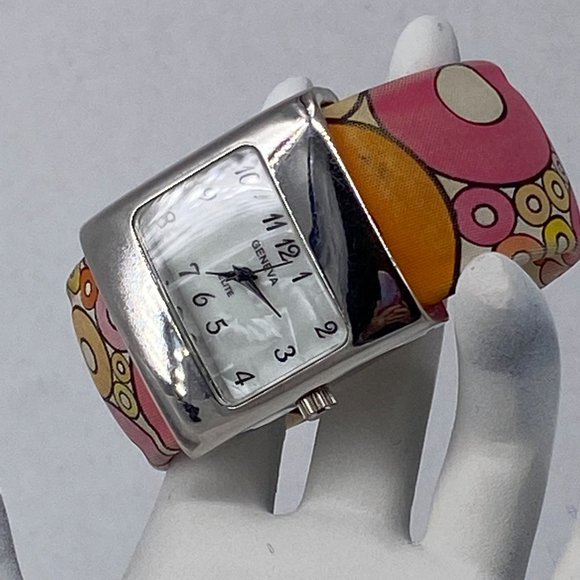 Geneva Lady Bangle Watch with Mod Print Rectangular Face - Picture 1 of 9